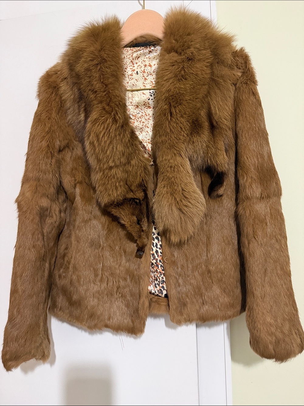 Women's Brown Rabbit Fur Jacket  with Fox Collar Women size S